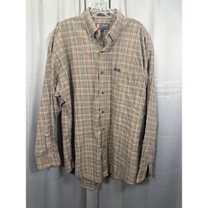Chaps Ralph Lauren Shirt Mens Large Beige Plaid Button Down Long Sleeve Cotton